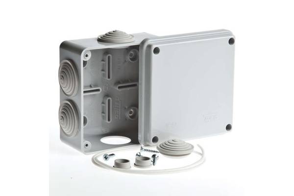 Коробка распределительная ОП 100х100х50мм 6 вводов IP54 сер. Ruvinil 67050