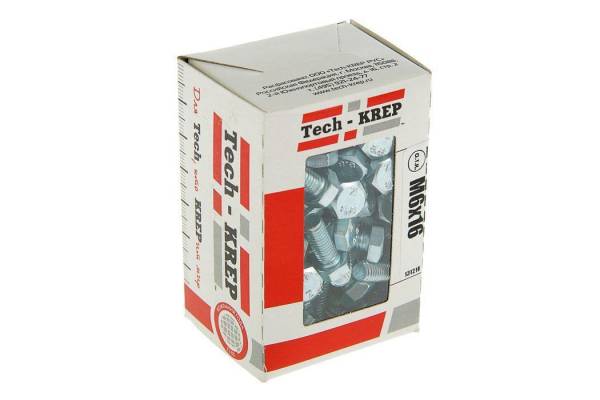 Болт М6х16 с шестигранной головкой цинк. DIN 933 (уп.100шт) класс прочности 8.8. коробка Tech-Krep 105200