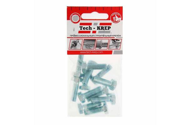 Болт М8х25 с шестигранной головкой цинк. DIN 933 (уп.12шт) класс прочности 8.8. пакет Tech-Krep 102968
