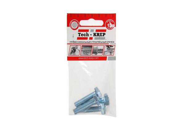 Болт М8х30 с шестигранной головкой цинк. DIN 933 (уп.4шт) класс прочности 8.8. пакет Tech-Krep 102970