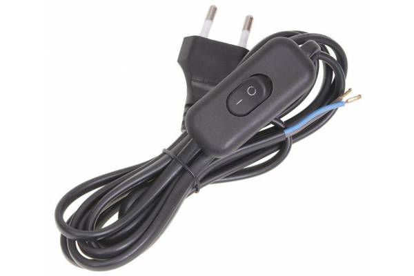 Шнур  для бра УШ-1КВ 2м с опрес. вилкой и выключателем 2х0.75 черн. IEK WUP20-02-K02