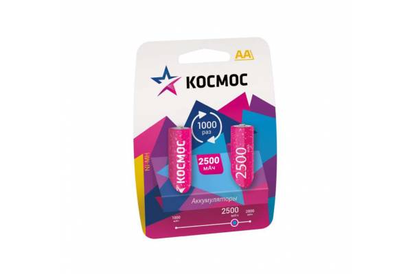 Аккумулятор R6 NI-MN 2500мА.ч BP-2 (блист.2шт) Космос KOCR6NIMH2500MAH2BL